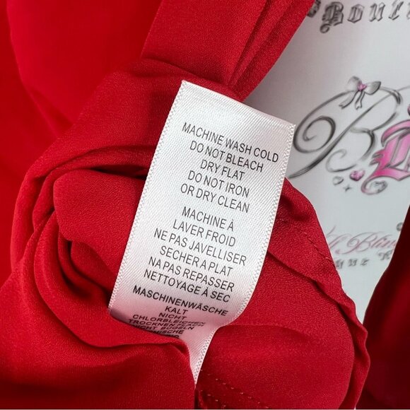 Adrianna Papell long sleeve bright Vibrant Red Blouse silver details buttons - Picture 9 of 9